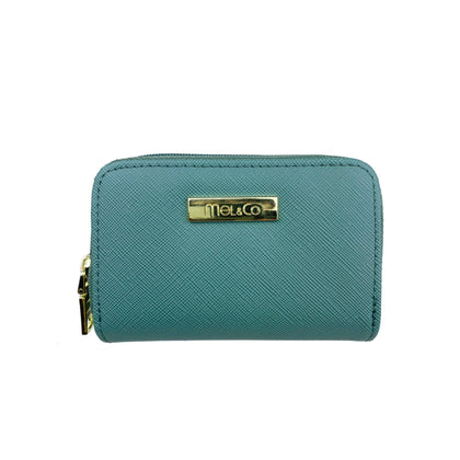 Mel&Co Saffiano Leatherette Double Zipper Pouch with Key Clips-Sea Green