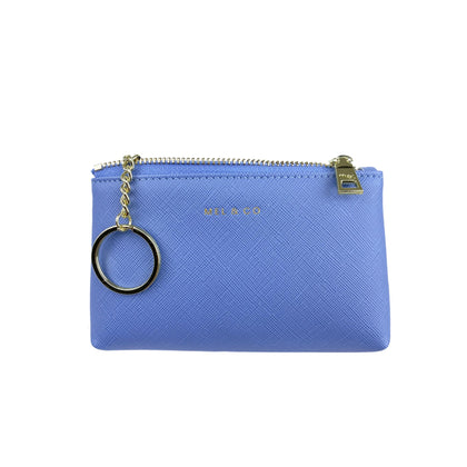 Mel&Co Saffiano-Effect Coin Pouch with Keyring -Baby Blue