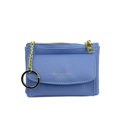 Mel&Co Saffiano-Effect Front Flap Pocket Pouch with Keyring-Baby Blue