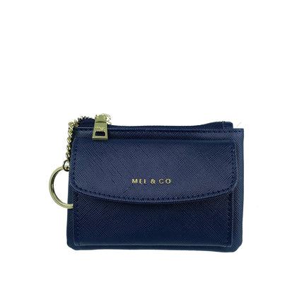 Mel&Co Saffiano-Effect Front Flap Pocket Pouch with Keyring-Navy