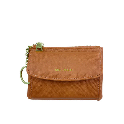 Mel&Co Saffiano-Effect Front Flap Pocket Pouch with Keyring-Tan