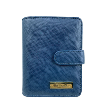 Mel&Co Saffiano Leatherette Bifold Side Zipped Compartment Wallet-Blue