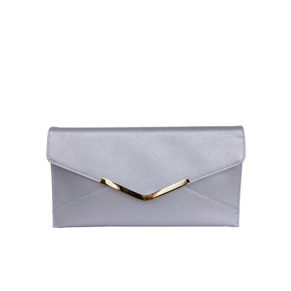 Mel&Co Saffiano Leatherette Envelope Clutch With Chain-Silver