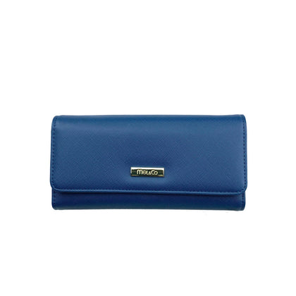 Mel&Co Saffiano Leatherette Tri-Fold Long Wallet-Blue