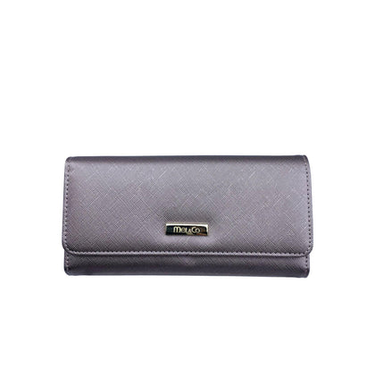 Mel&Co Saffiano Leatherette Tri-Fold Long Wallet-Gun