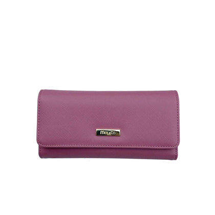 Mel&Co Saffiano Leatherette Tri-Fold Long Wallet-Rose