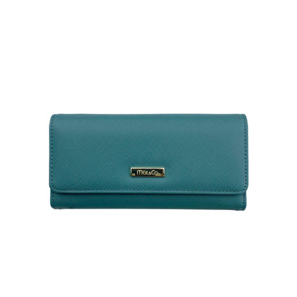 Mel&Co Saffiano Leatherette Tri-Fold Long Wallet-Sea Green