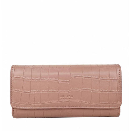 Mel&Co Croco Tri-Fold Long Wallet - Pink (MF2001EC)