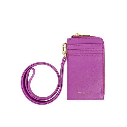 Mel&Co Saffiano-Effect L-Zip Lanyard Card Holder Pouch-Lilac