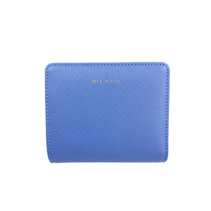 Mel&Co Saffiano Leatherette Bifold Snap Wallet With Zip-Around Compartment-Baby Blue