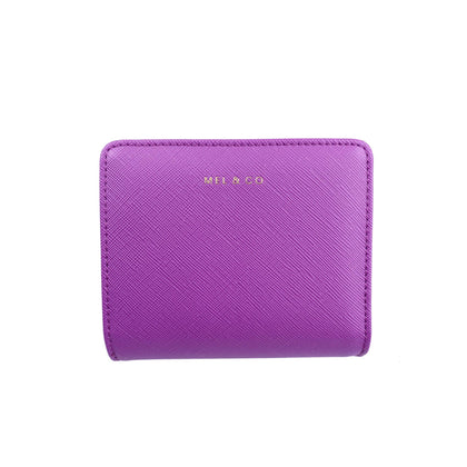 Mel&Co Saffiano Leatherette Bifold Snap Wallet With Zip-Around Compartment-Lilac