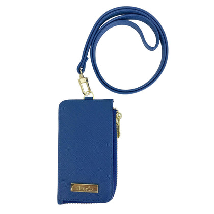 Mel&Co Saffiano Leatherette Zip-Up Lanyard Card Holder Blue