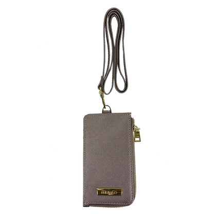 Mel&Co Saffiano Leatherette Zip-Up Lanyard Card Holder-Gun