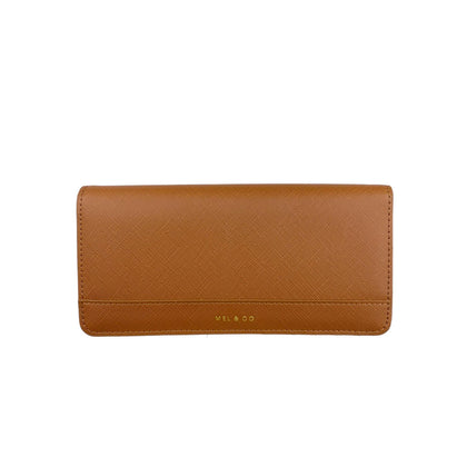 Mel&Co Saffiano-Effect Basic Flap Long Wallet-Tan