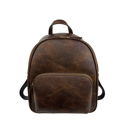 Mel&Co Faux Leather Round Top Minimalist Backpack-Dark Brown