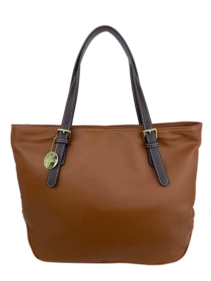 Mel&Co Pebbled Faux Leather Tote - Tan