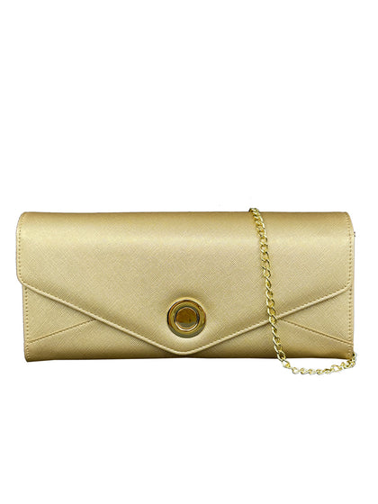 Mel&Co Saffiano Leatherette Clutch Chain Sling Bag - Gold