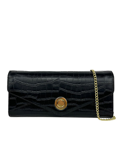 Mel&Co Croc Embossed Clutch Chain Sling Bag - Black