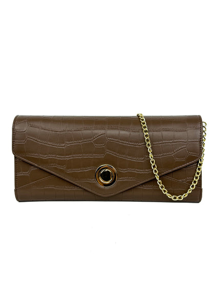 Mel&Co Croc Embossed Clutch Chain Sling Bag - Chestnut