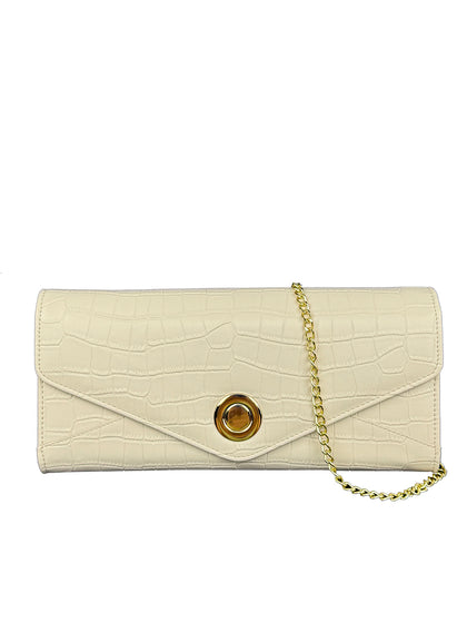 Mel&Co Croc Embossed Clutch Chain Sling Bag - Cream