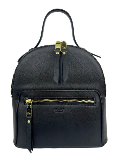 Mel&Co Saffiano Leatherette Round-Top Mini Backpack - Black