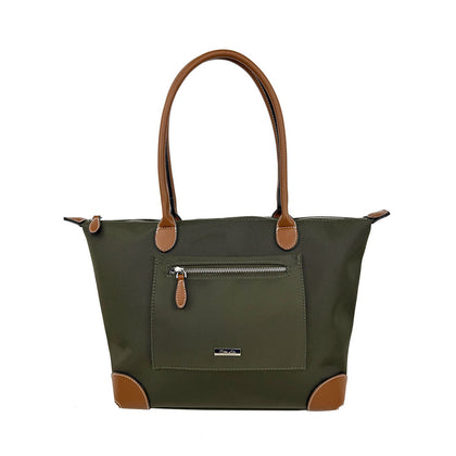 Mel&Co Nylon Canvas Tote With Zipper - Khaki (MH2995)