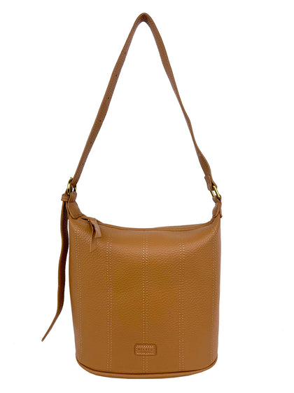 Mel&Co Pebbled Texture Stitch Shoulder Bag - Camel