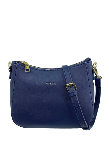 Mel&Co Saffiano-Effect Curve Top Sling Bag - Navy