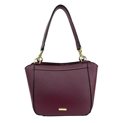 Mel&Co Saffiano Leatherette Double Handle With Chain Detail -Wine