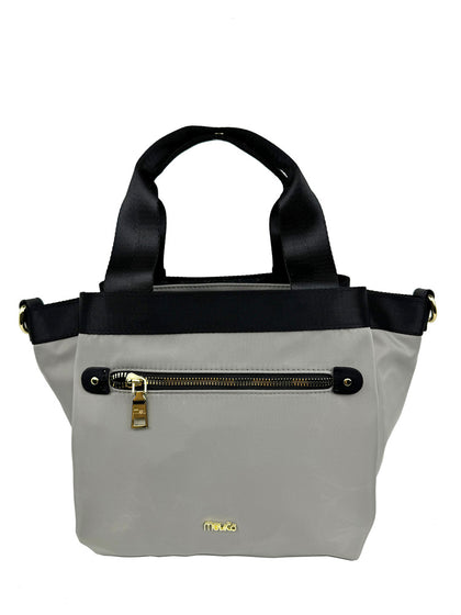 Mel&Co Nylon Satchel Top Handle With Font Zip Pocket - Light Grey