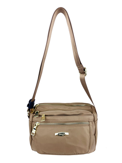 Mel&Co Nylon Double-Zip Sling Bag - Beige