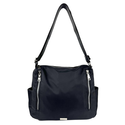 Mel&Co Nylon Shoulder Sling Bag With Twin Zipper Pockets -Black