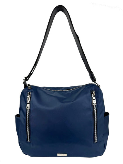 Mel&Co Nylon Shoulder Sling Bag With Twin Zipper Pockets - Navy