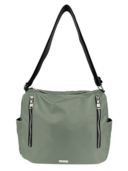 Mel&Co Nylon Shoulder Sling Bag With Twin Zipper Pockets - Sea Green