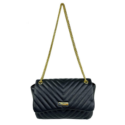 Mel&Co Chevron Quilted Flap Sling Bag -Black