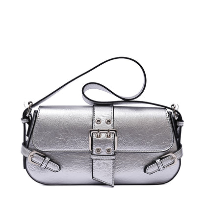 MAC ALYSTER Metallic Half-Flap Shoulder Bag - Silver