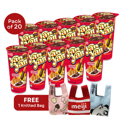 [CNY Exclusive Amazing Sale] Meiji Yan Yan Creamy Chocolate Pack 50g x 20 Cups + FREE Knitted Carrier Bag