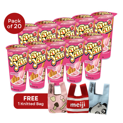 [CNY Exclusive Amazing Sale] Meiji Yan Yan Creamy Strawberry Pack 50g x 20 Cups + FREE Knitted Carrier Bag