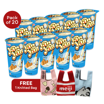 [Online Exclusive Amazing Sale] Meiji Yan Yan Creamy Vanilla Pack 50g x 20 Cups + FREE Knitted Carrier Bag