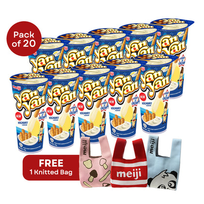 [Online Exclusive Amazing Sale] Meiji Yan Yan Creamy Yoghurt Pack 44g x 20 Cups + FREE Knitted Carrier Bag