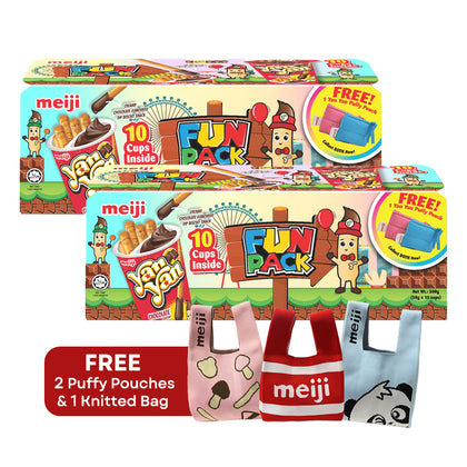 [Online Exclusive Bundle of 2] Meiji Yan Yan Fun Pack 50g x 20 Cups + FREE Puffy Pouch & Knitted Carrier Bag