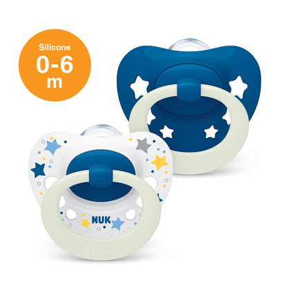 NUK Signature Night Silicone Soother Pacifier 2pcs-box - 0-6 months - Blue Night Stars