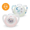 NUK Star Day & Night Silicone Soother Pacifier 2pcs-box - 0-6 months - Pink Cat