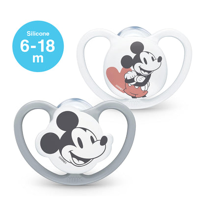 NUK Space Disney Mickey Mouse Silicone Soother Pacifier 2pcs-box - 6-18 months - White-Grey