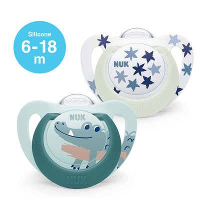 NUK Star Day & Night Silicone Soother Pacifier 2pcs-box - 6-18 months - Green Alligator