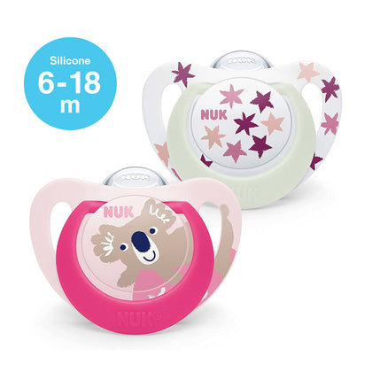 NUK Star Day & Night Silicone Soother Pacifier 2pc-box - 6-18 months - Pink Koala