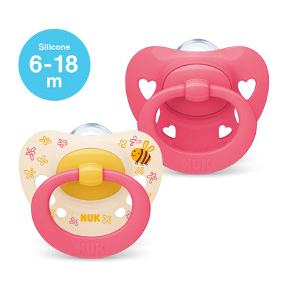 NUK Signature Silicone Soother Pacifier 2pcs-box - 6-18 months - Bee Hearts