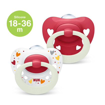 NUK Signature Night Silicone Soother Pacifier 2pcs-box - 18-36 months - Red Night Hearts