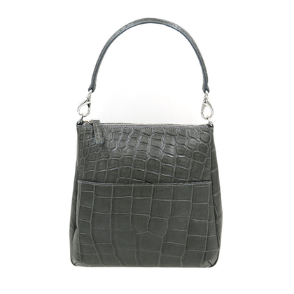 SANCHŌ Genuine Crocodile Leather Top Handle Bag - Gris