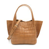 SANCHŌ Genuine Crocodile Leather Tote with Expandable Side Panel - Sand